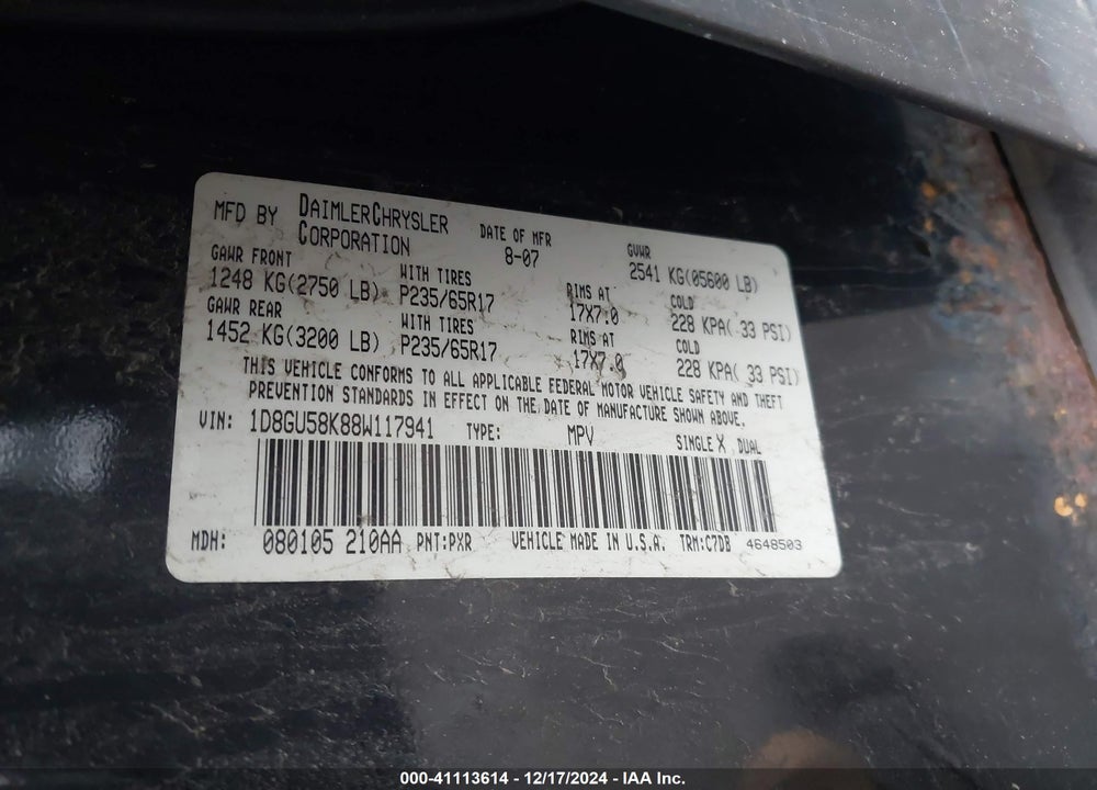 2008 DODGE NITRO SLT/RT VIN: 1D8GU58K88W117941