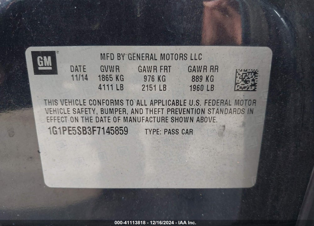 2015 CHEVROLET CRUZE 2LT AUTO VIN: 1G1PE5SB3F7145859