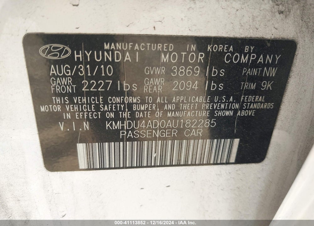 2010 HYUNDAI ELANTRA GLS VIN: KMHDU4AD0AU182285