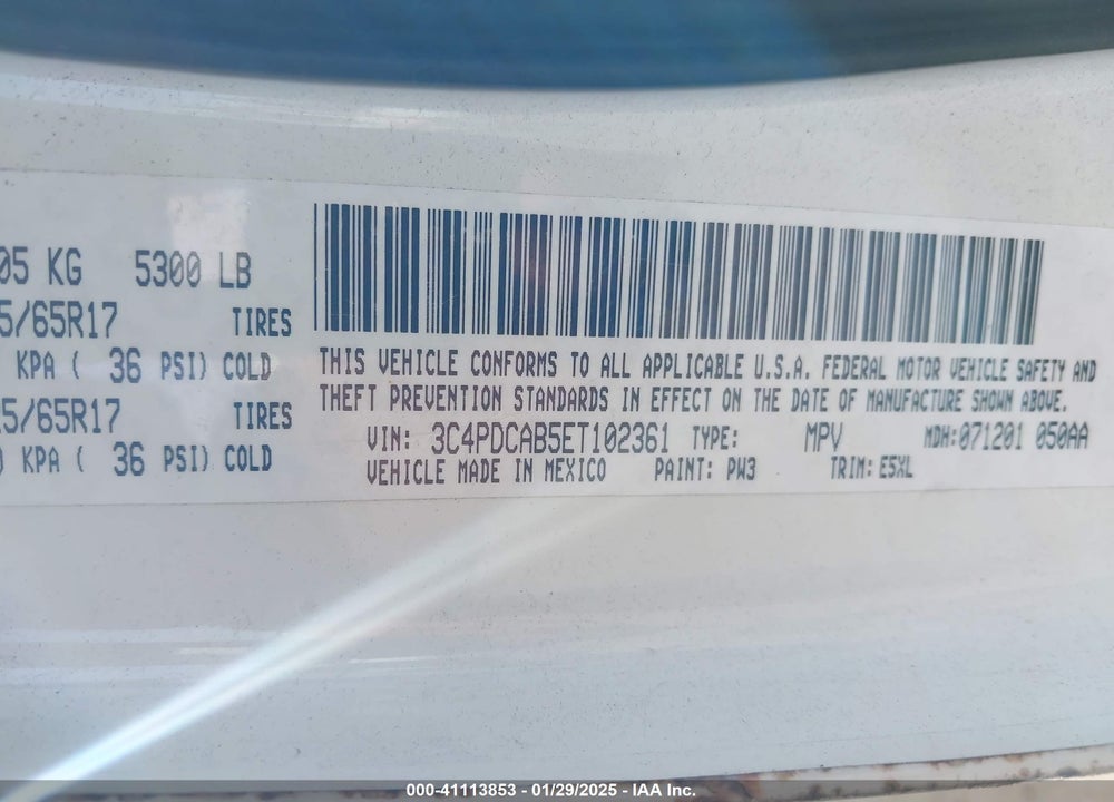 2014 DODGE JOURNEY AMERICAN VALUE PKG VIN: 3C4PDCAB5ET102361