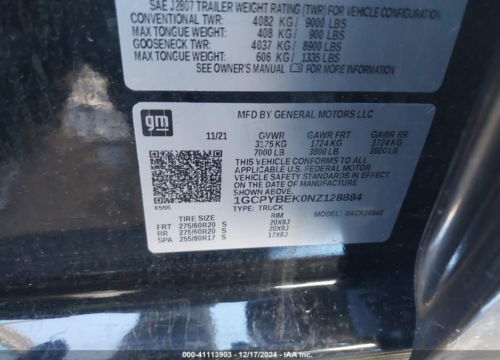 2022 CHEVROLET SILVERADO 1500 LTD VIN: 1GCPYBEK0NZ128884