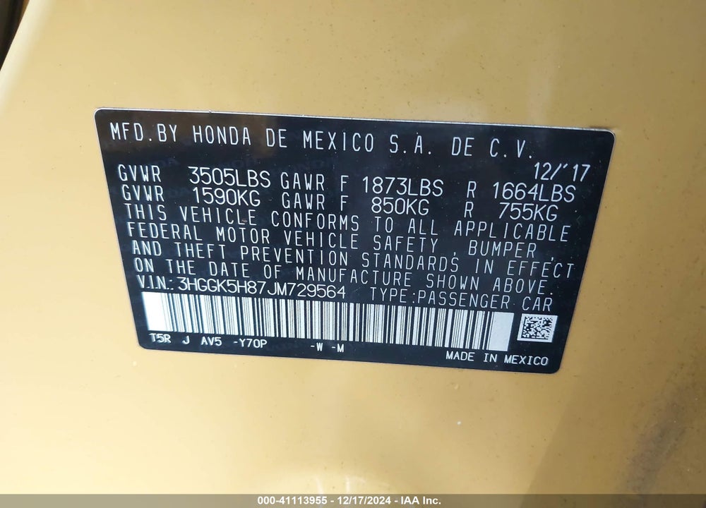 2018 HONDA FIT EX VIN: 3HGGK5H87JM729564
