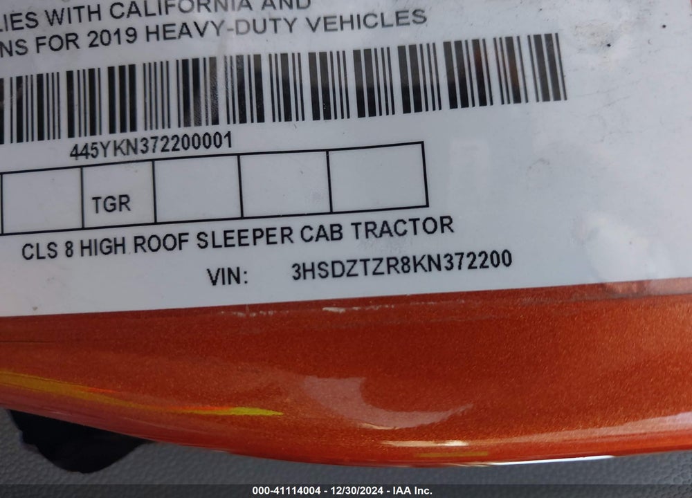 2019 INTERNATIONAL LT VIN: 3HSDZTZR8KN372200
