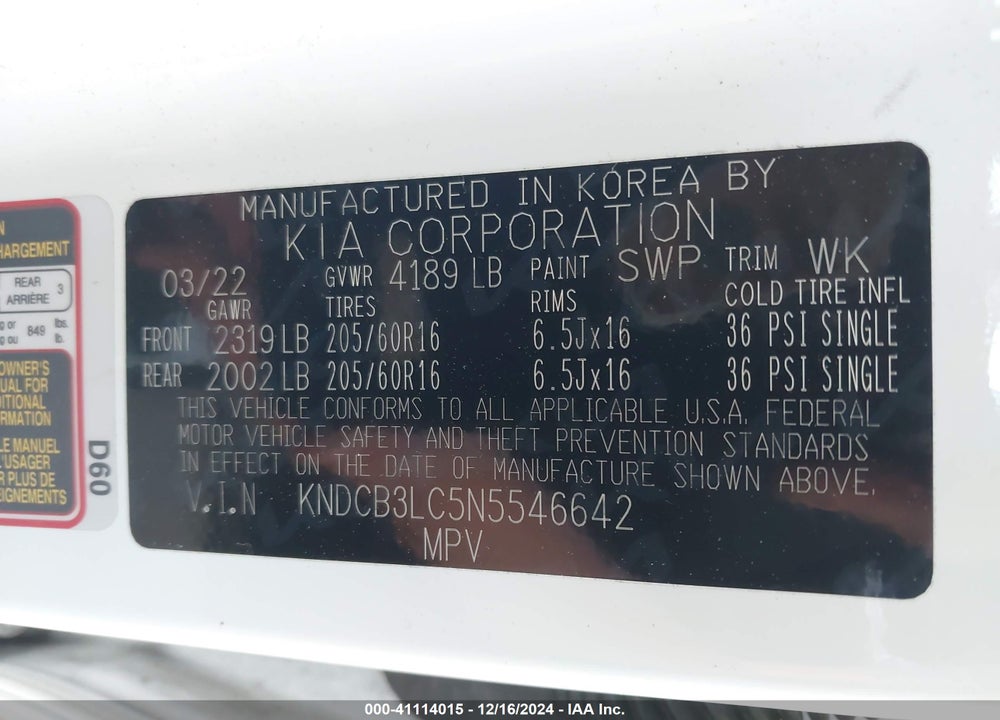 2022 KIA NIRO LXS VIN: KNDCB3LC5N5546642