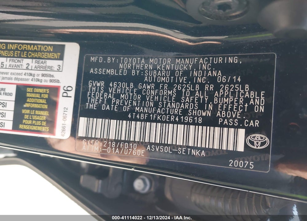 2014 TOYOTA CAMRY LE VIN: 4T4BF1FK0ER419618