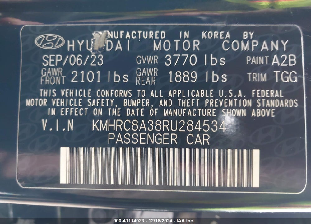 2024 HYUNDAI VENUE SEL VIN: KMHRC8A38RU284534