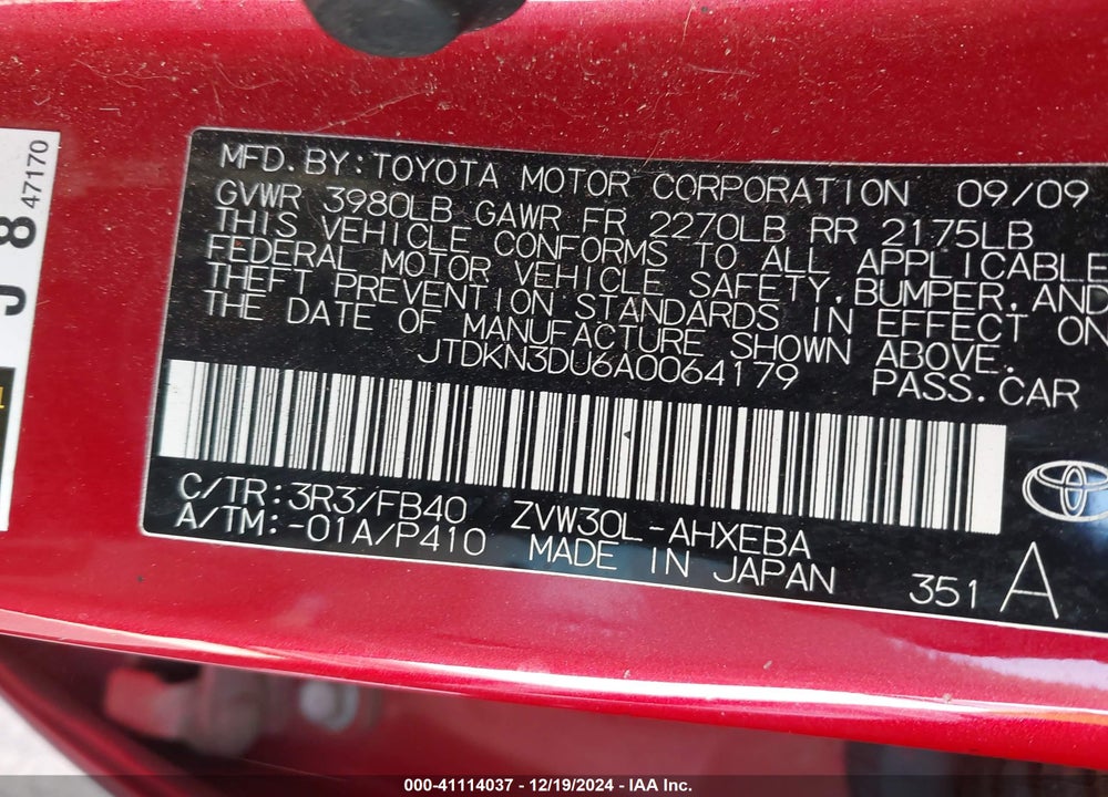 2010 TOYOTA PRIUS II VIN: JTDKN3DU6A0064179