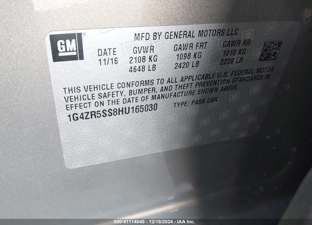 2017 BUICK LACROSSE VIN: 1G4ZR5SS8HU165030