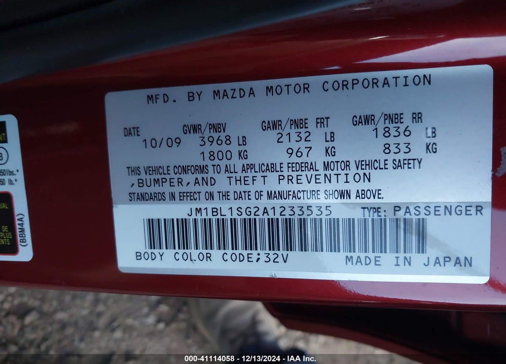 2010 MAZDA 3 I TOURING VIN: JM1BL1SG2A1233535