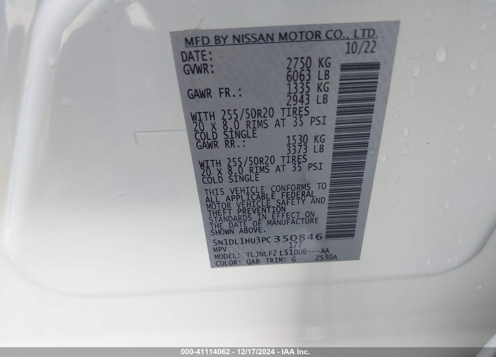 2023 INFINITI QX60 AUTOGRAPH AWD VIN: 5N1DL1HU3PC350846
