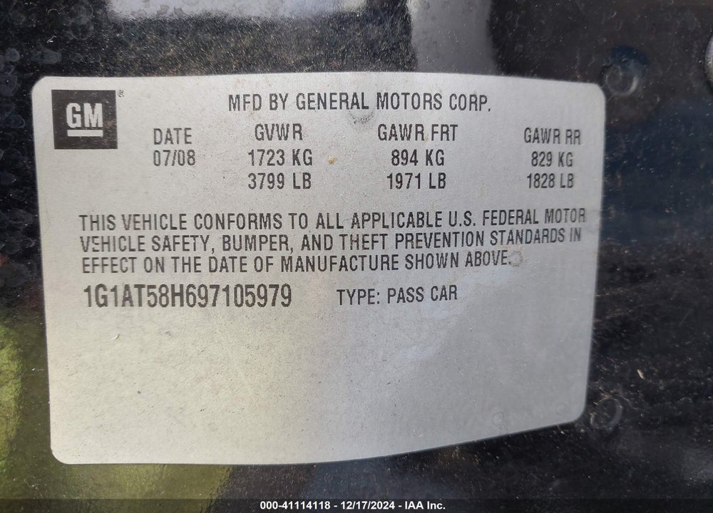2009 CHEVROLET COBALT LT VIN: 1G1AT58H697105979