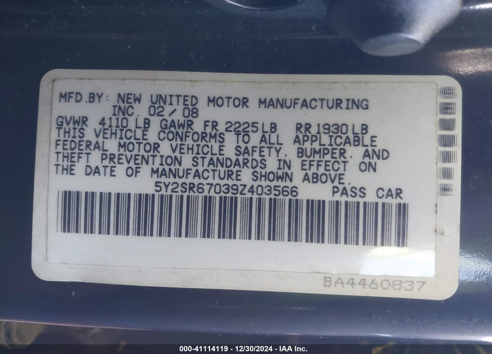 2009 PONTIAC VIBE GT VIN: 5Y2SR67039Z403566
