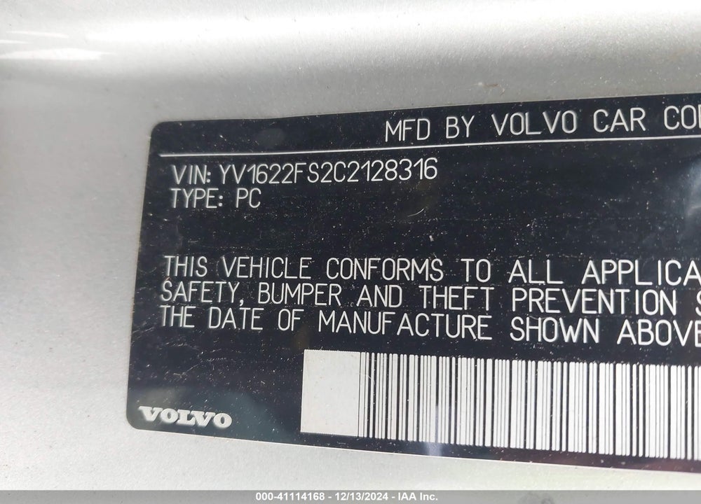 2012 VOLVO S60 T5 VIN: YV1622FS2C2128316