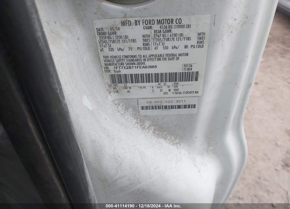 2015 FORD F-250 XL VIN: 1FT7X2BT1FEA63665