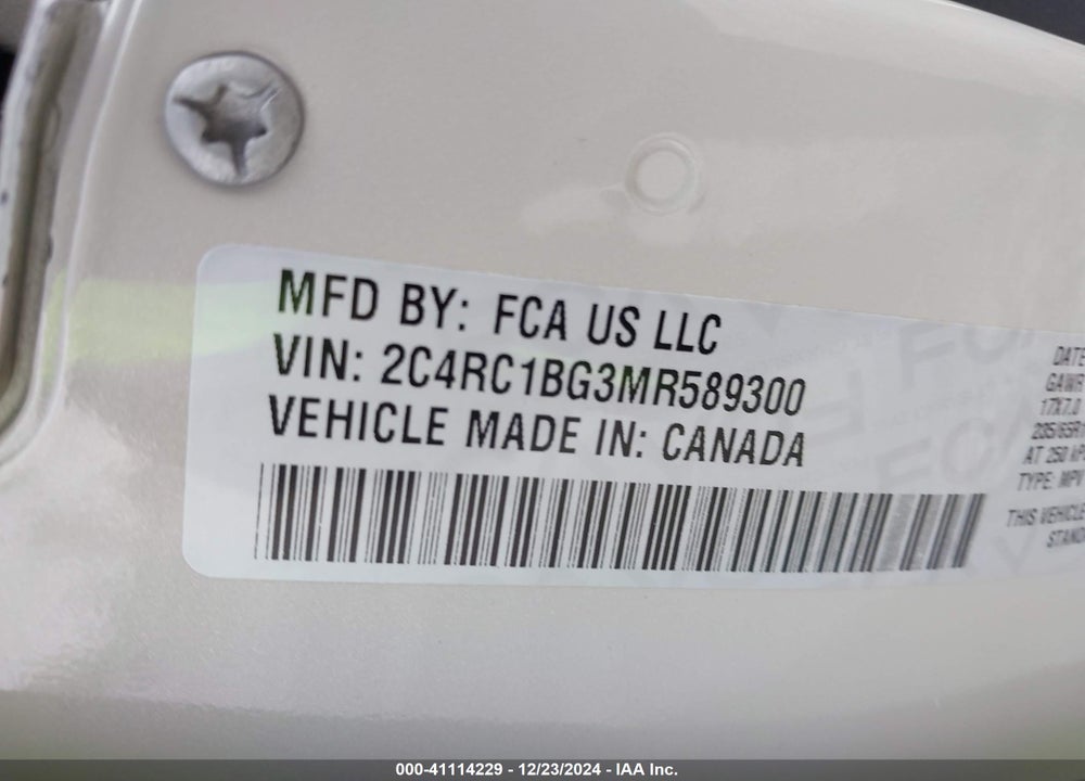 2021 CHRYSLER PACIFICA TOURING L VIN: 2C4RC1BG3MR589300