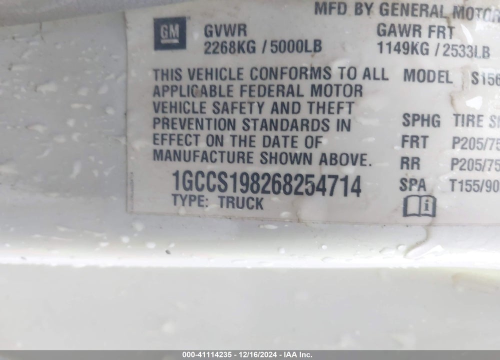 2006 CHEVROLET COLORADO LS VIN: 1GCCS198268254714