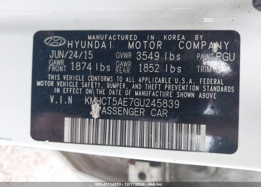 2016 HYUNDAI ACCENT SE VIN: KMHCT5AE7GU245839