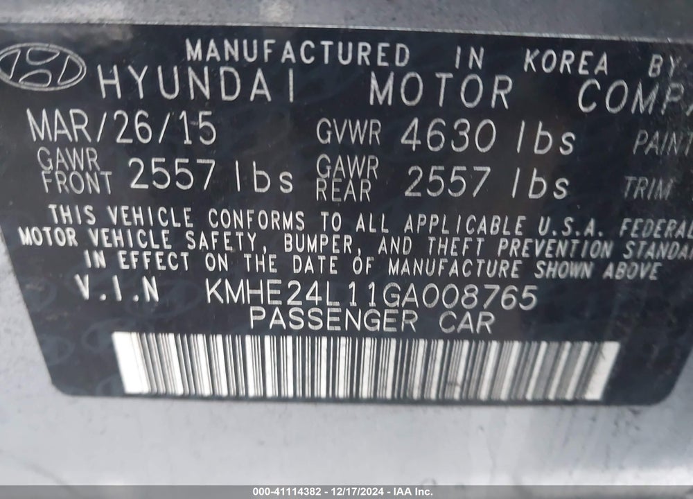 2016 HYUNDAI SONATA HYBRID SE VIN: KMHE24L11GA008765