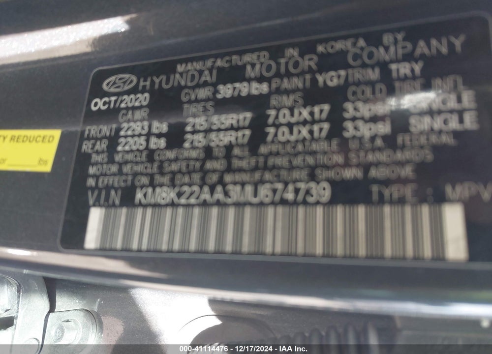 2021 HYUNDAI KONA SEL VIN: KM8K22AA3MU674739