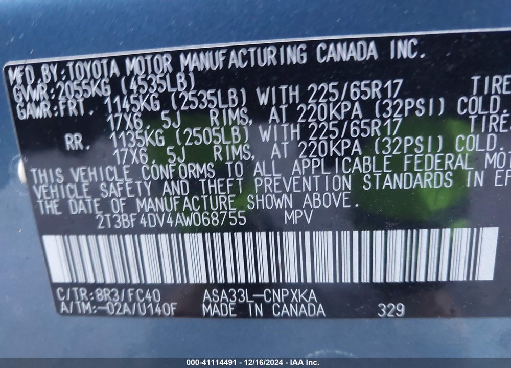 2010 TOYOTA RAV4 VIN: 2T3BF4DV4AW068755