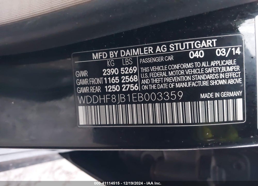 2014 MERCEDES-BENZ E 350 4MATIC VIN: WDDHF8JB1EB003359