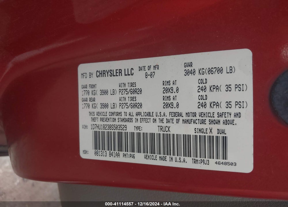 2008 DODGE RAM 1500 SLT VIN: 1D7HU18238S503529