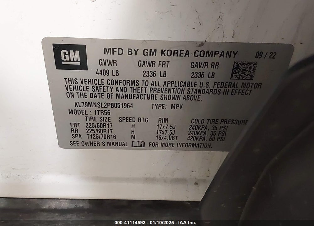2023 CHEVROLET TRAILBLAZER AWD LS VIN: KL79MNSL2PB051964