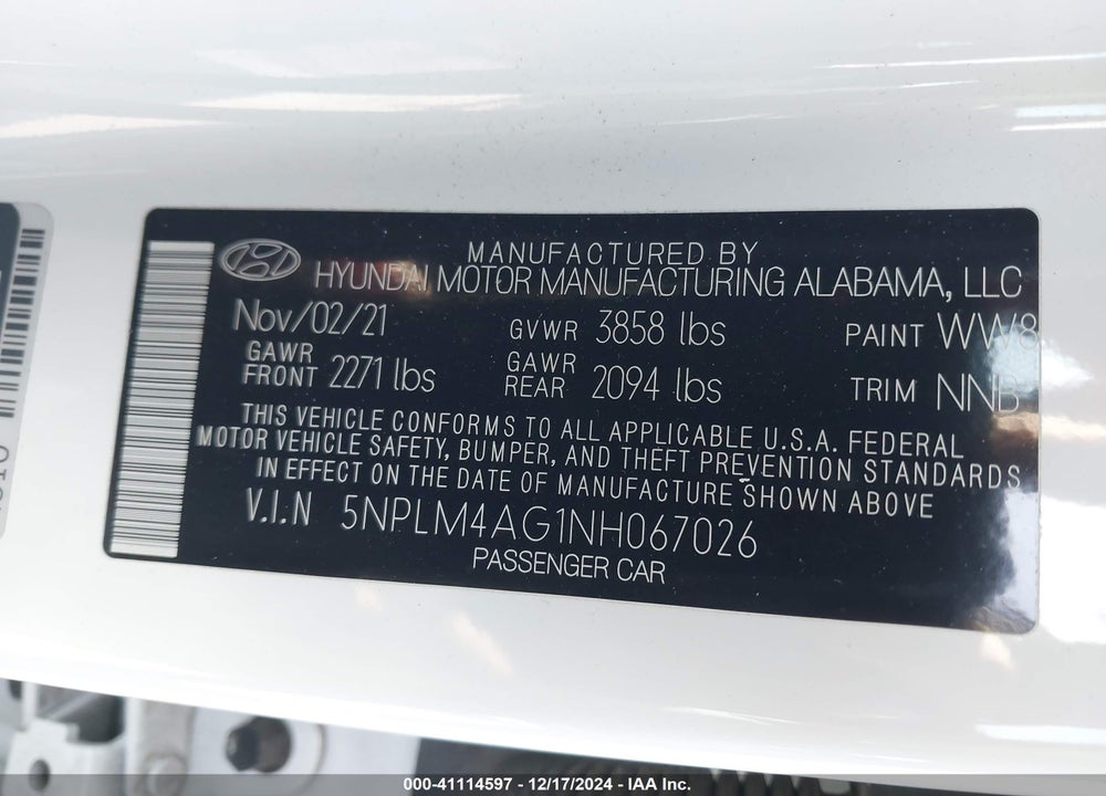2022 HYUNDAI ELANTRA VIN: 5NPLM4AG1NH067026