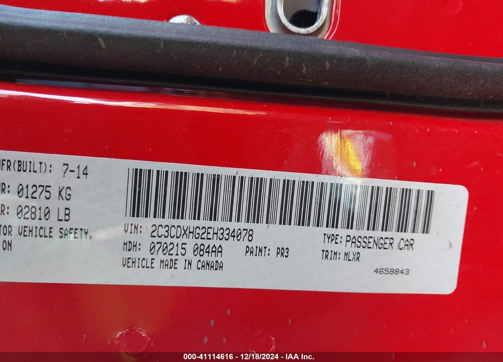 2014 DODGE CHARGER VIN: 2C3CDXHG2EH334078