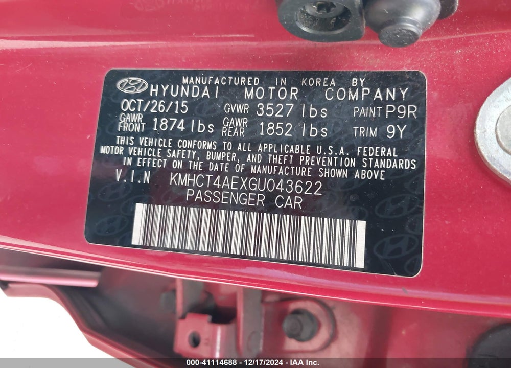 2016 HYUNDAI ACCENT SE VIN: KMHCT4AEXGU043622