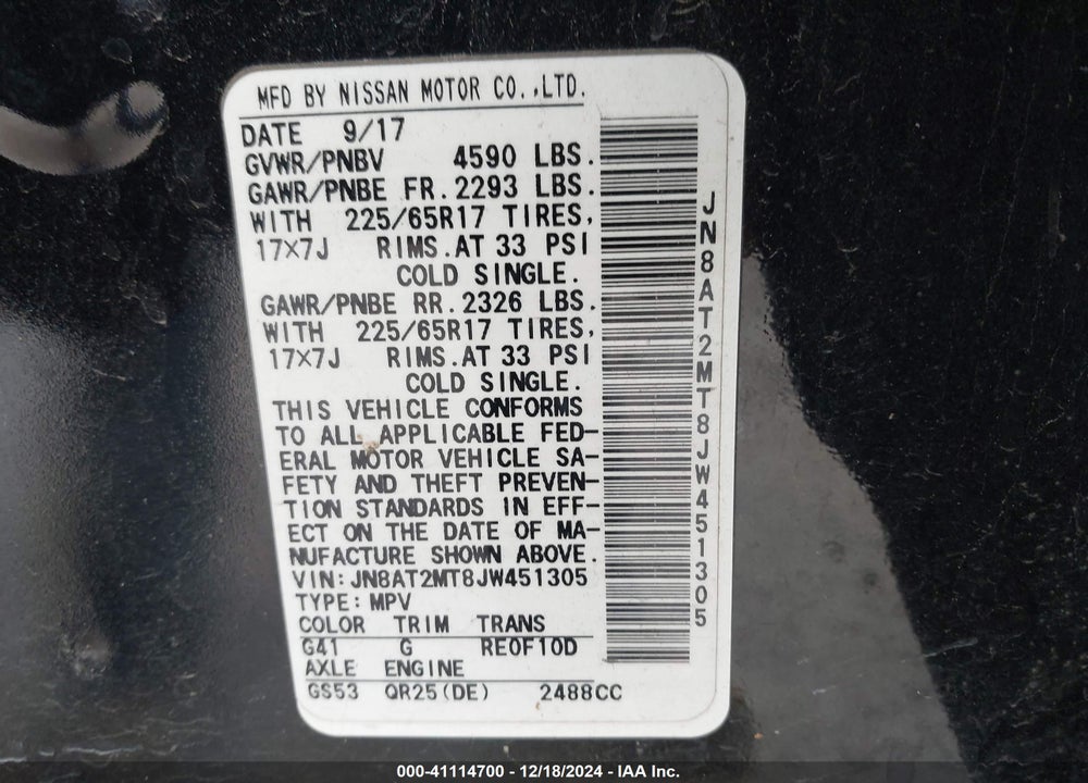 2018 NISSAN ROGUE S VIN: JN8AT2MT8JW451305