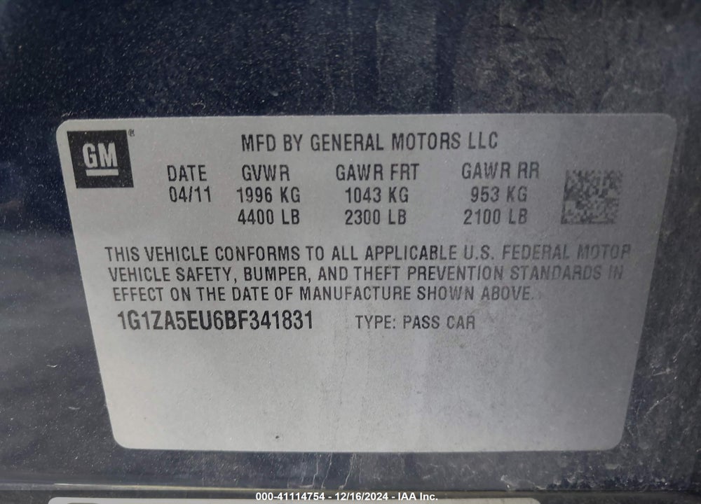 2011 CHEVROLET MALIBU LS VIN: 1G1ZA5EU6BF341831