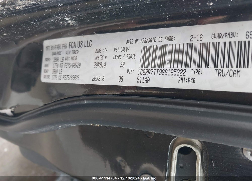 2016 RAM 1500 VIN: 1C6RR7TT9GS165322