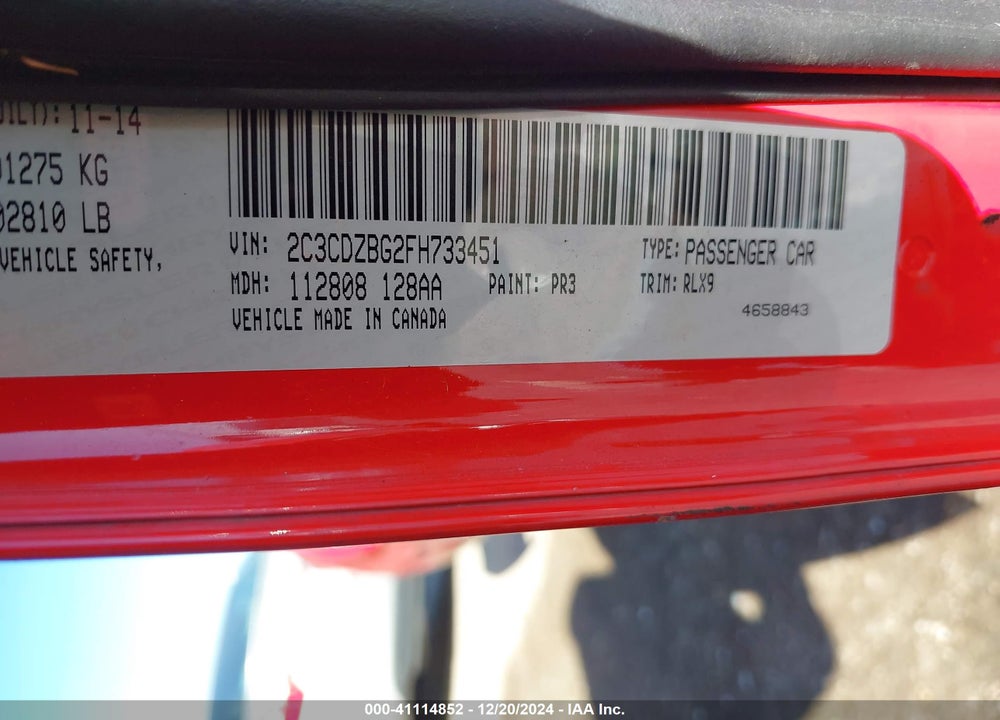 2015 DODGE CHALLENGER SXT PLUS VIN: 2C3CDZBG2FH733451