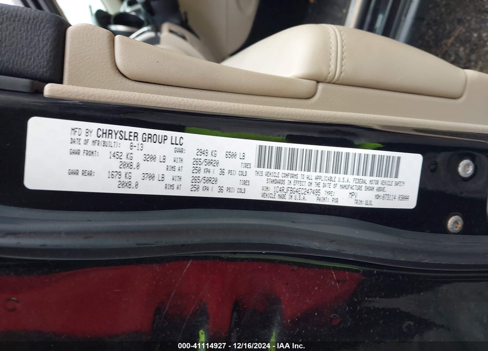 2014 JEEP GRAND CHEROKEE LIMITED VIN: 1C4RJFBG4EC247495