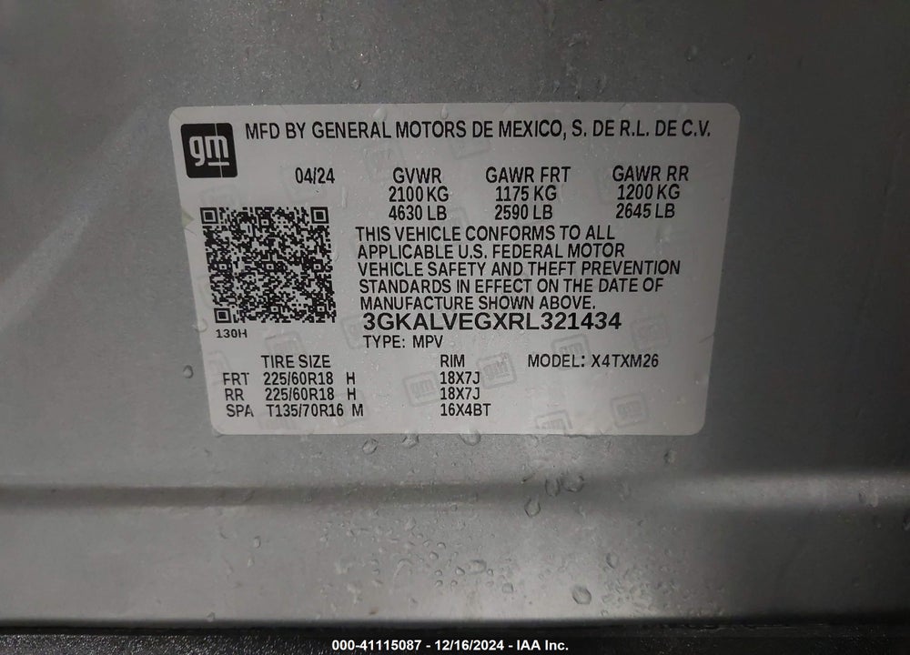 2024 GMC TERRAIN AWD SLT VIN: 3GKALVEGXRL321434