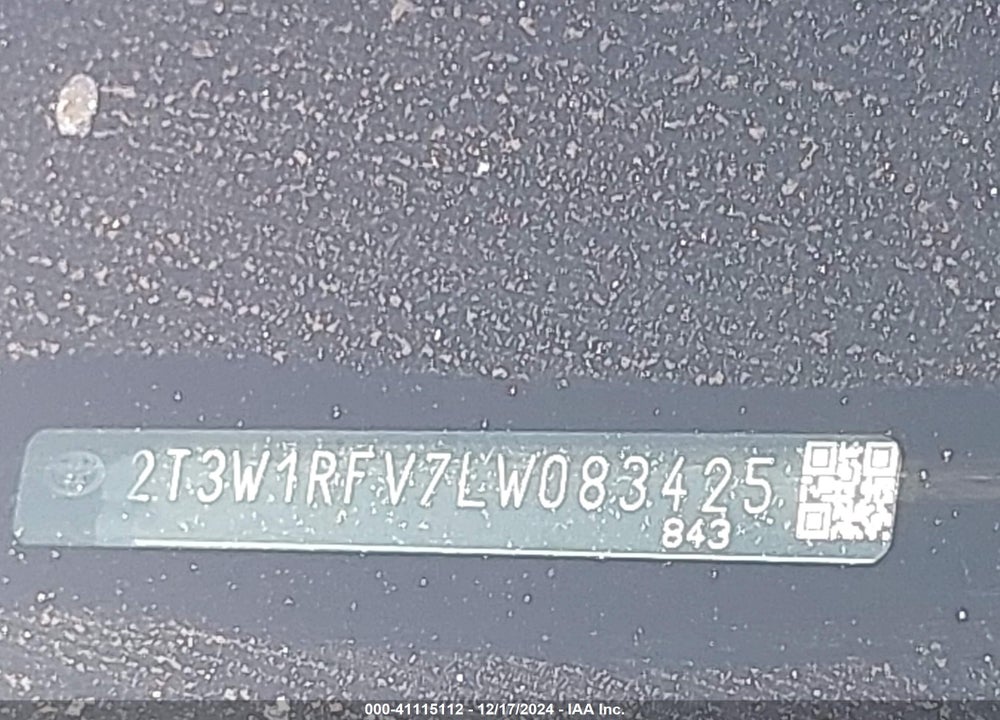 2020 TOYOTA RAV4 XLE VIN: 2T3W1RFV7LW083425