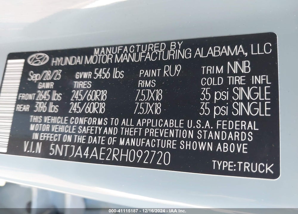 2024 HYUNDAI SANTA CRUZ SE VIN: 5NTJA4AE2RH092720