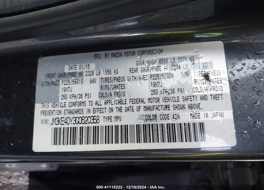 2016 MAZDA CX-5 GRAND TOURING VIN: JM3KE4DY3G0620358