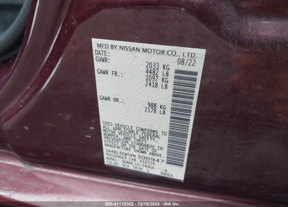 2023 NISSAN ALTIMA SL INTELLIGENT AWD VIN: 1N4BL4EW5PN300947