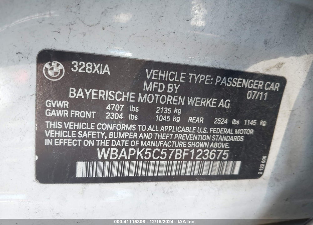 2011 BMW 328I XDRIVE VIN: WBAPK5C57BF123675