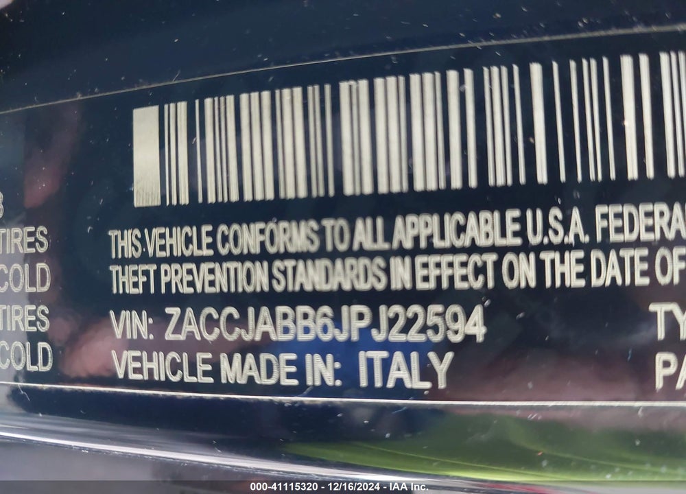 2018 JEEP RENEGADE LATITUDE FWD VIN: ZACCJABB6JPJ22594