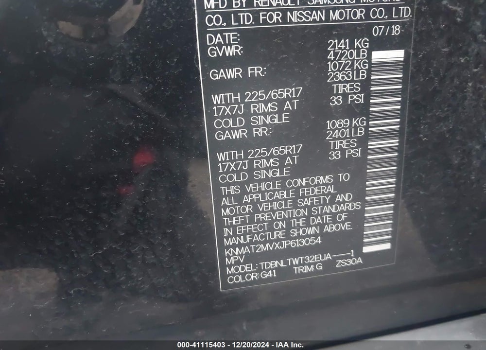 2018 NISSAN ROGUE SV VIN: KNMAT2MVXJP613054
