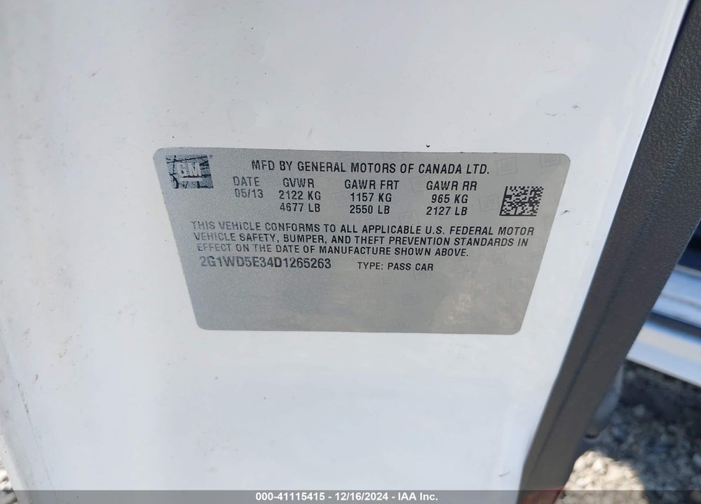 2013 CHEVROLET IMPALA POLICE VIN: 2G1WD5E34D1265263