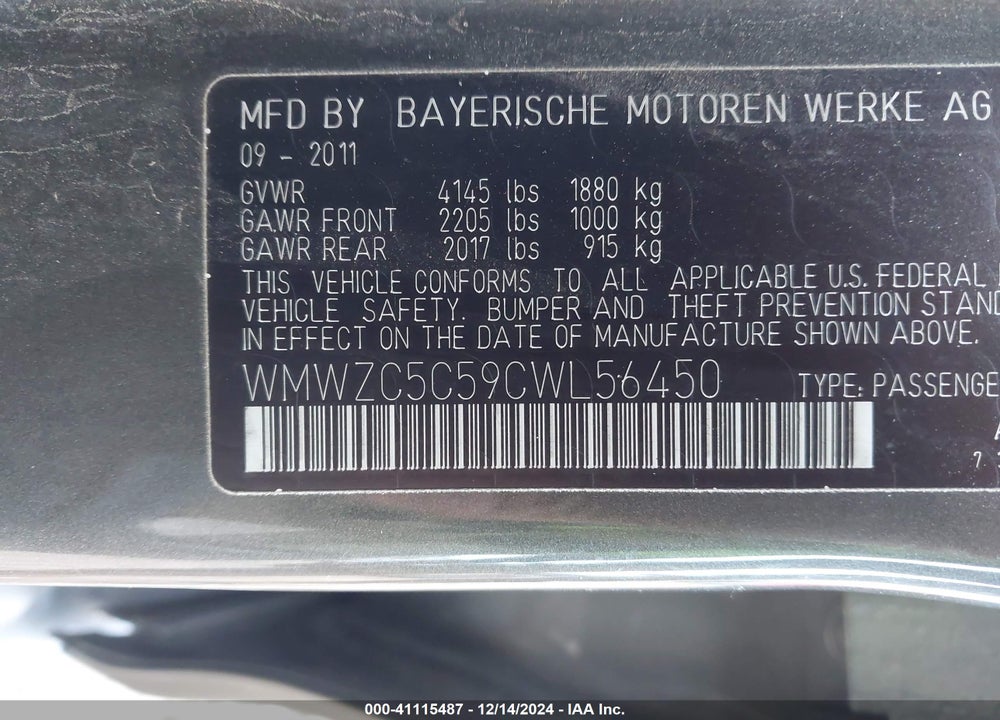 2012 MINI COOPER S COUNTRYMAN VIN: WMWZC5C59CWL56450