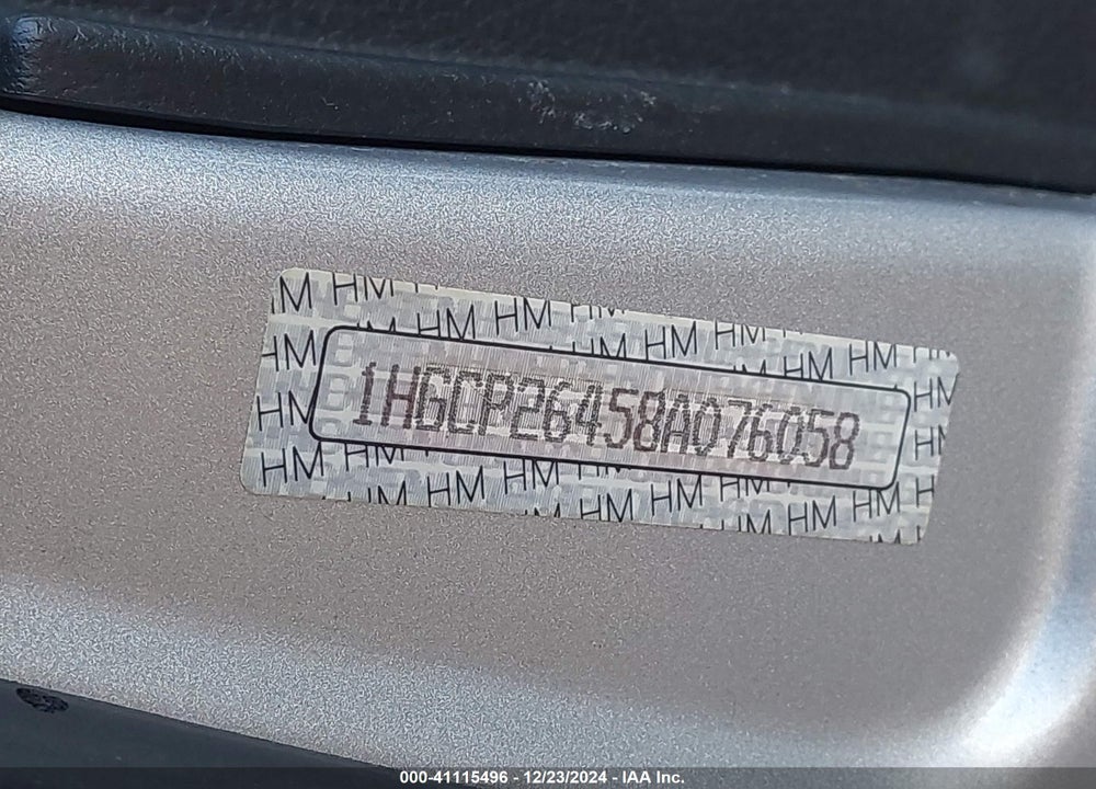 2008 HONDA ACCORD 2.4 LX-P VIN: 1HGCP26458A076058