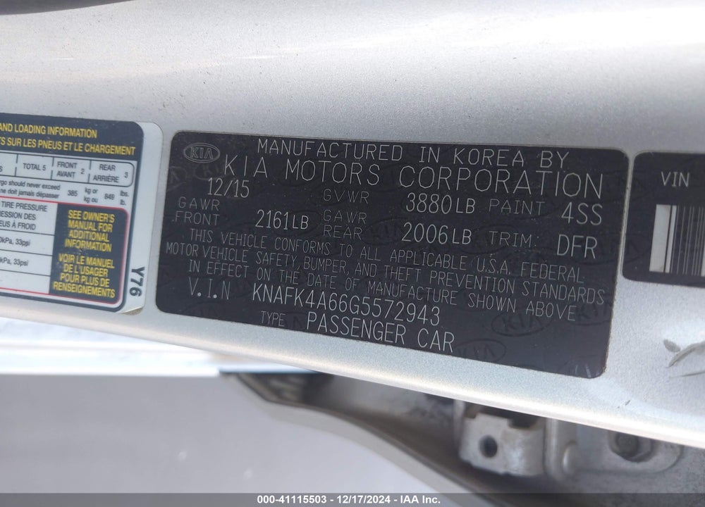 2016 KIA FORTE VIN: KNAFK4A66G5572943