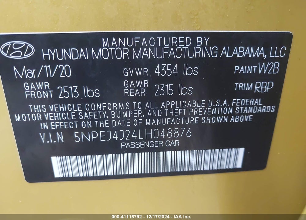 2020 HYUNDAI SONATA SEL PLUS VIN: 5NPEJ4J24LH048876