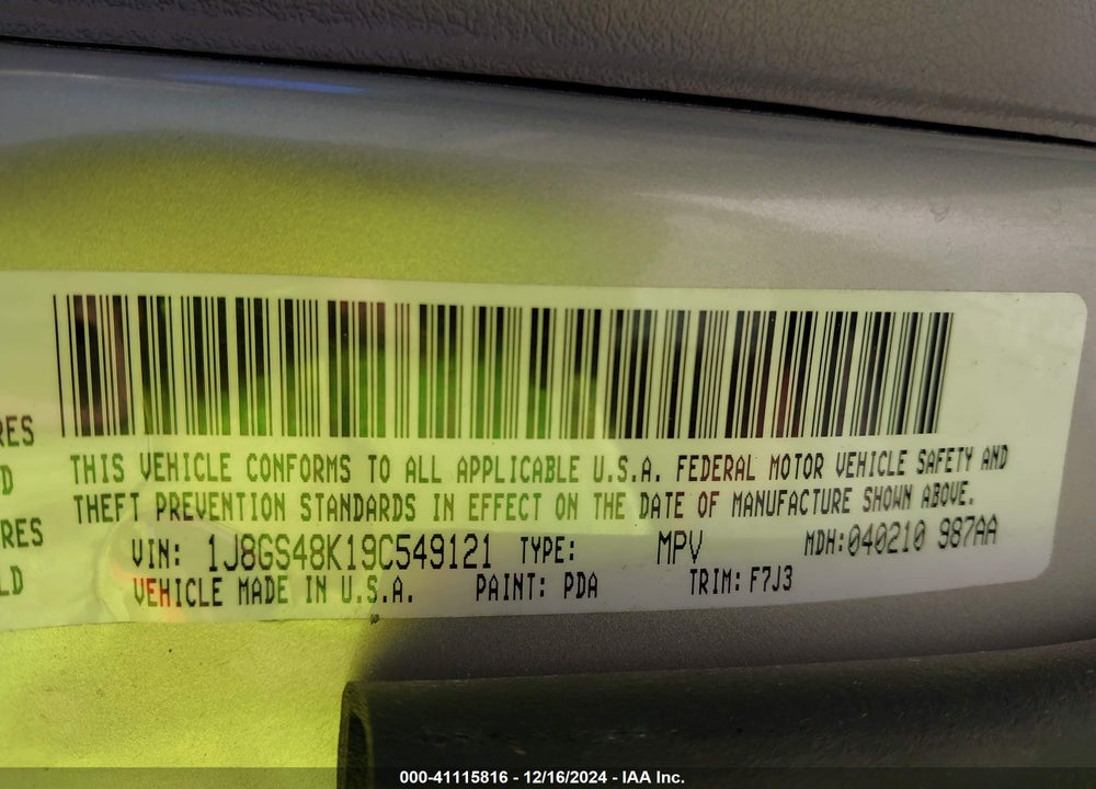 2009 JEEP GRAND CHEROKEE LAREDO VIN: 1J8GS48K19C549121