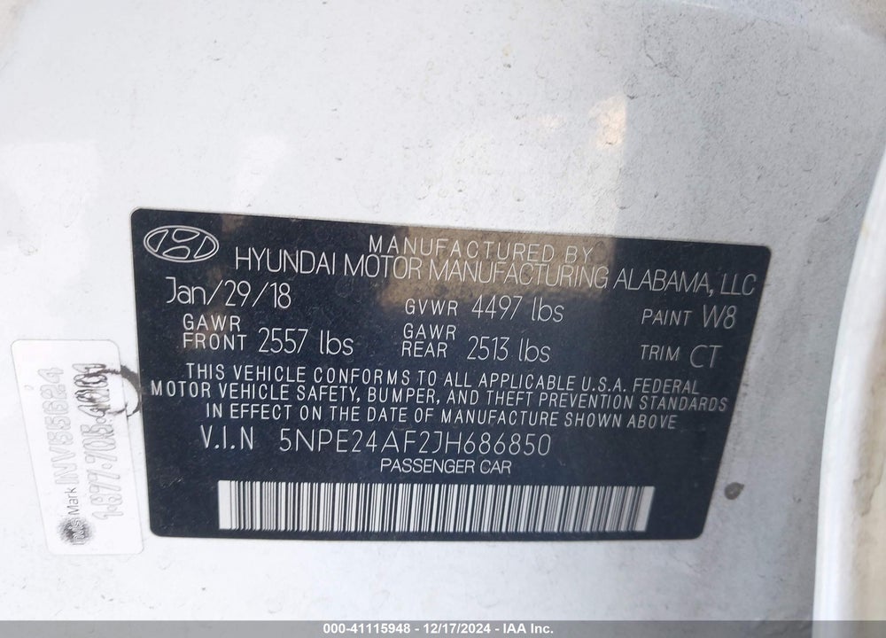 2018 HYUNDAI SONATA VIN: 5NPE24AF2JH686850